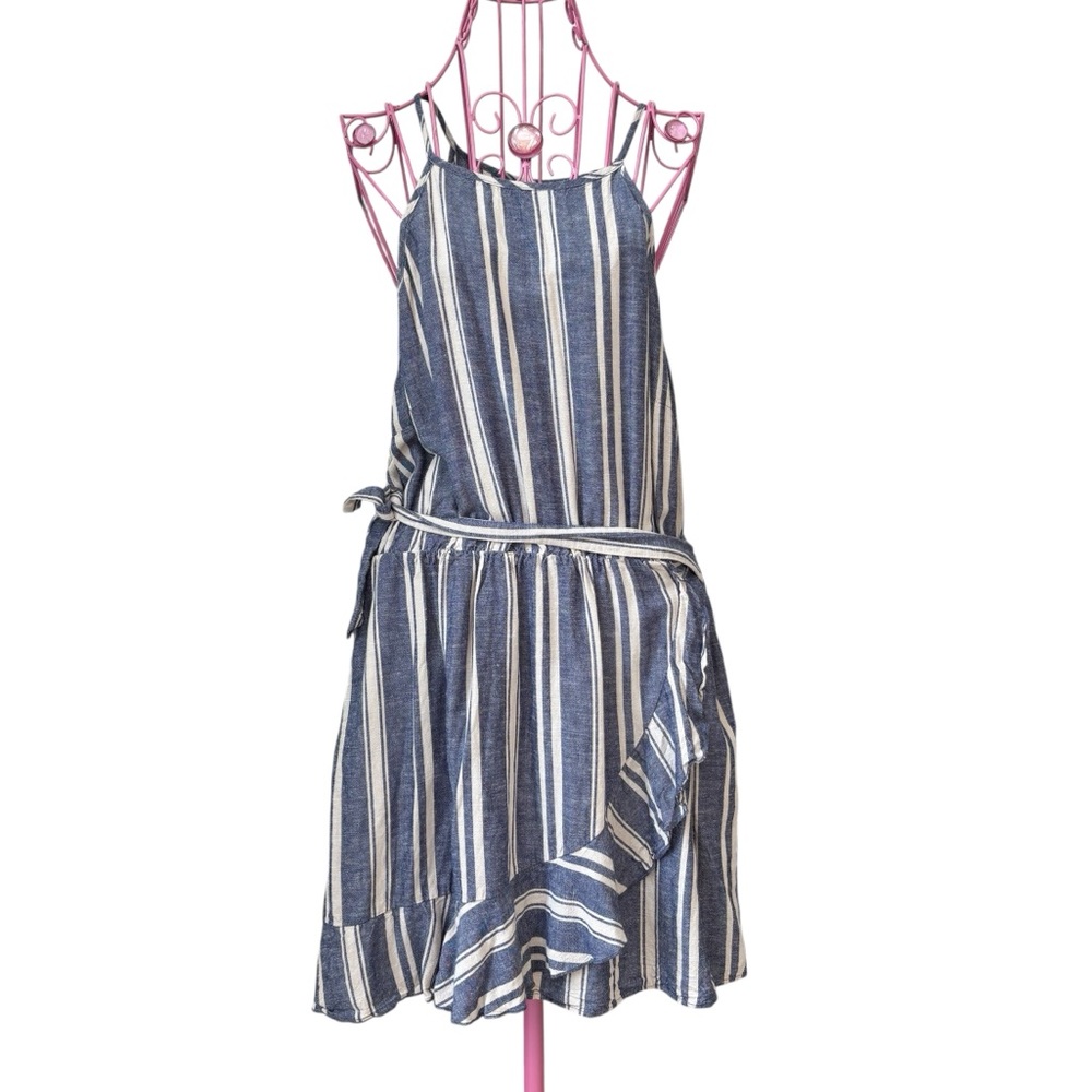 Speechless Striped Ruffle Wrap Dress Women’s Size XXL Blue Cream Linen Blend